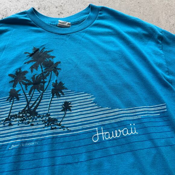 Men's Vintage 80's Hawaii Blue Palm Tree Beach Tropical Tourist Tee Shirt Sz XL - Picture 5 of 6